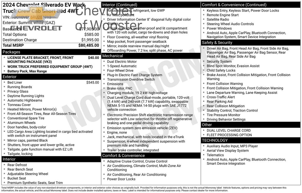 Summit White 2024 Chevrolet Silverado EV Work Truck with 4WT e4WD Pickup Truck All-Wheel Drive 1-Speed Automatic