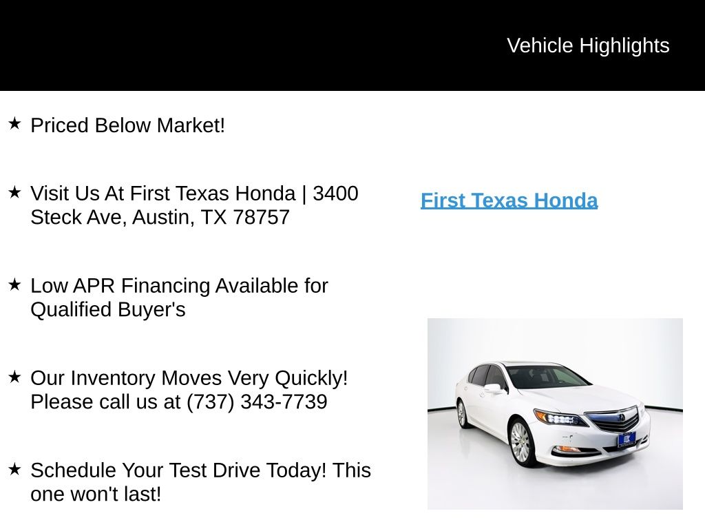 Used Car 2015 Acura Rlx  Base For Sale Under $15,000 In Austin, Texas
