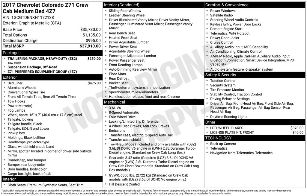 Gray (Graphite Metallic) 2017 Chevrolet Colorado Pickup Truck Four-Wheel Drive 8-Speed Automatic