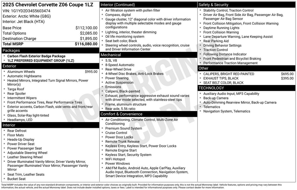 Used Car 2025 Chevrolet Corvette  Z06 For Sale Under $120,000 In Austin, Texas