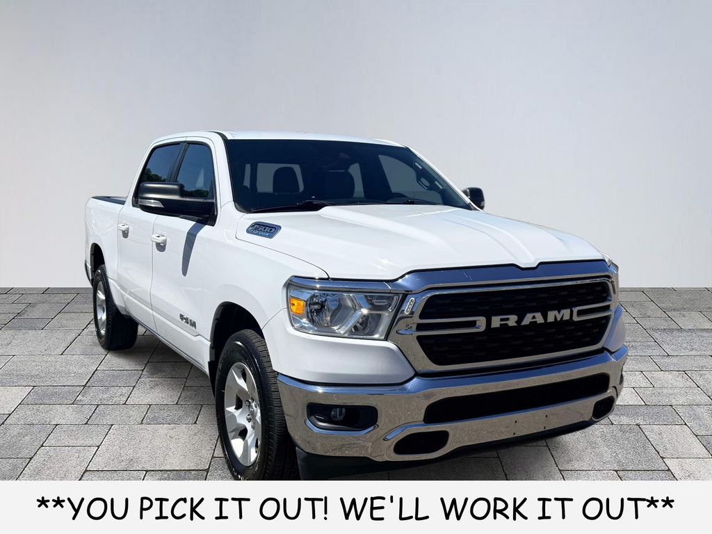 Bright White Clearcoat 2022 RAM 1500 Big Horn Crew Cab 4WD Pickup Truck Four-Wheel Drive 8-Speed Automatic
