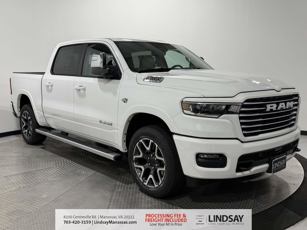 Bright White Clearcoat 2026 RAM 1500 Laramie Crew Cab 4WD Pickup Truck Four-Wheel Drive 8-Speed Automatic