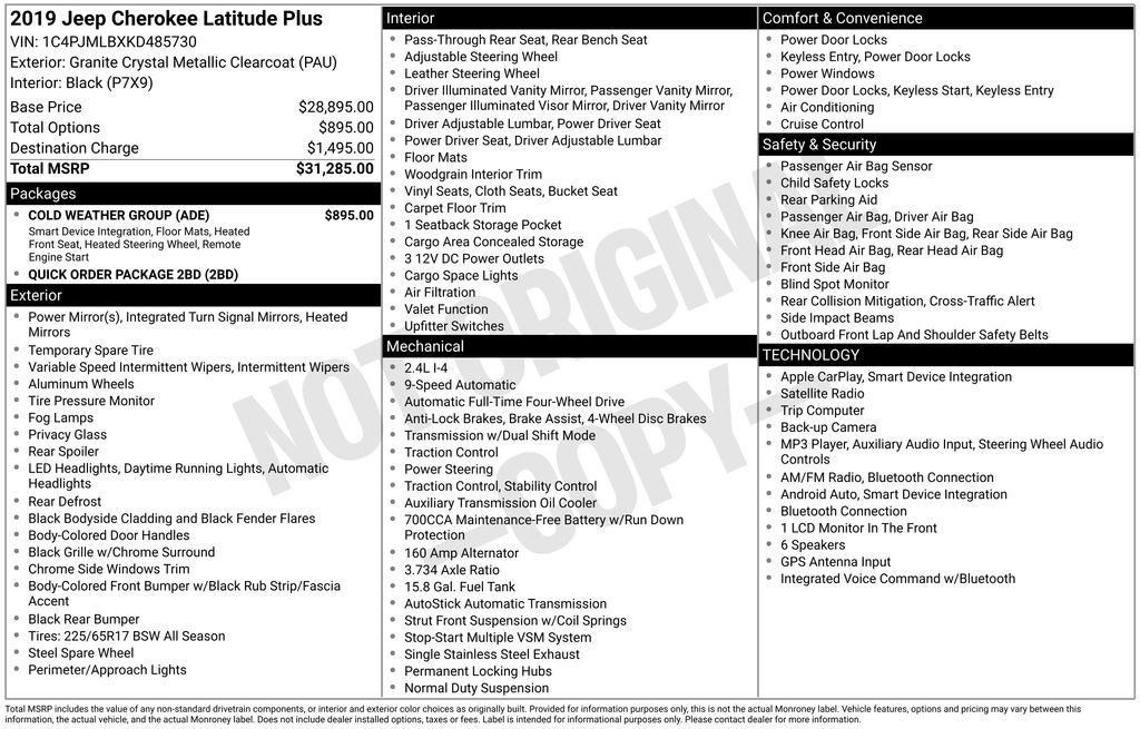 2019 Jeep Cherokee Latitude Plus Gray at Rafferty Subaru