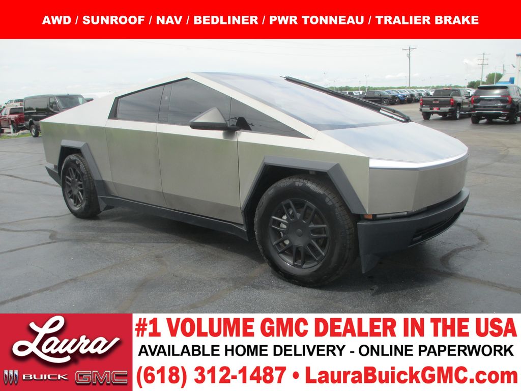 Gray (Ultra-Hard Stainless Steel) 2025 Tesla Cybertruck Crew Cab AWD Pickup Truck All-Wheel Drive 1-Speed Automatic