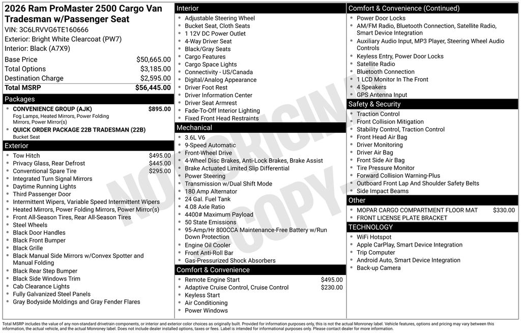 new 2026 Ram ProMaster 2500 car, priced at $43,965