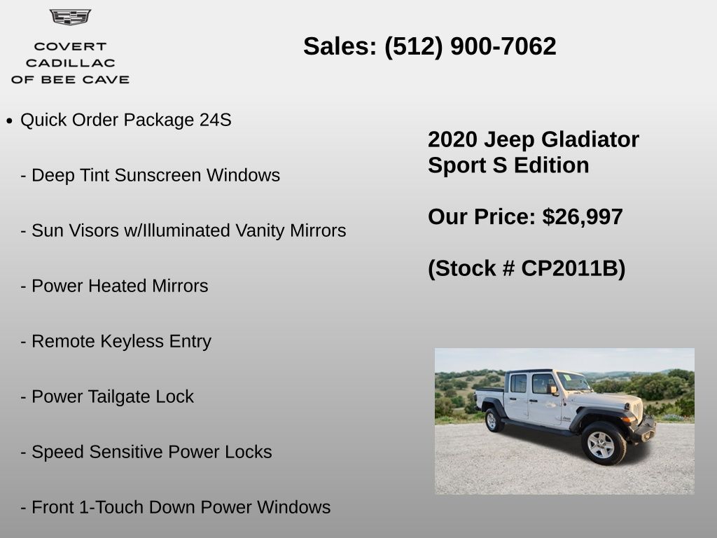Used Car 2020 Jeep Gladiator  Sport For Sale Under $30,000 In Austin, Texas