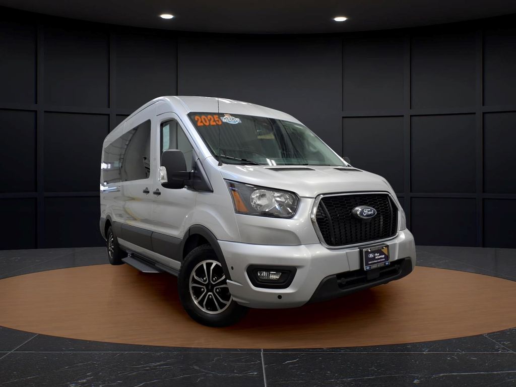 Ingot Silver 2025 Ford Transit Passenger 350 XLT Medium Roof LB RWD Van Rear-Wheel Drive