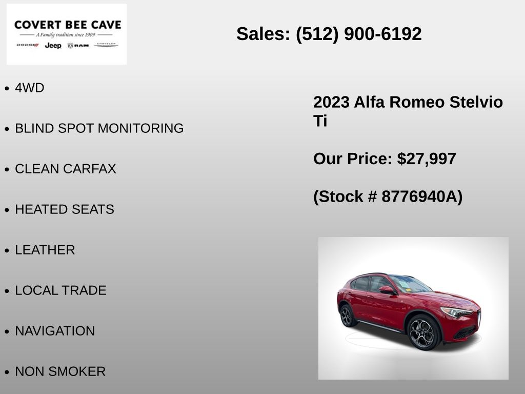 Used Car 2023 Alfa Romeo Stelvio  For Sale Under $30,000 In Austin, Texas