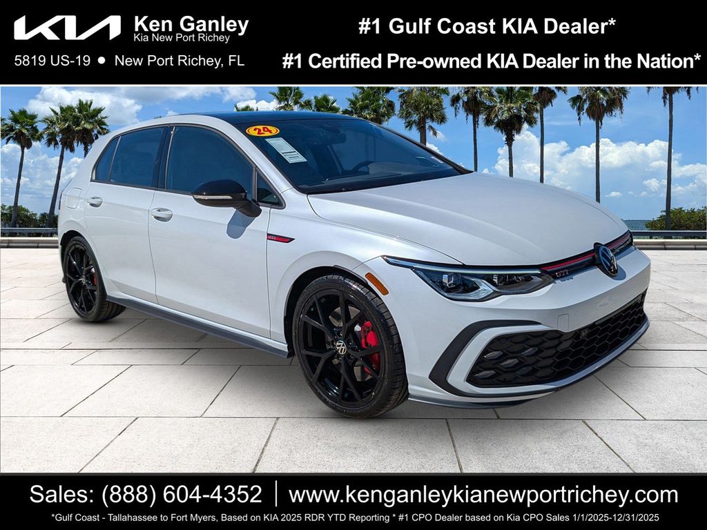 Opal White Pearl/Black Roof 2024 Volkswagen Golf GTI Hatchback Front-Wheel Drive 6-Speed Manual