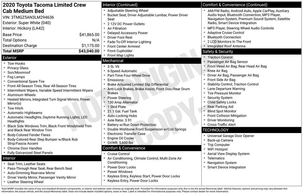 Used 2020 Toyota Tacoma Limited 4D Double Cab