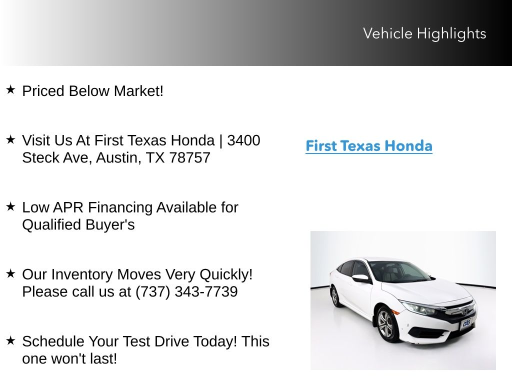Used Car 2016 Honda Civic  Lx For Sale Under $20,000 In Austin, Texas