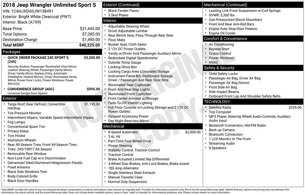2018 Jeep Wrangler Unlimited Sport S White at Subaru and VW of Moon Township
