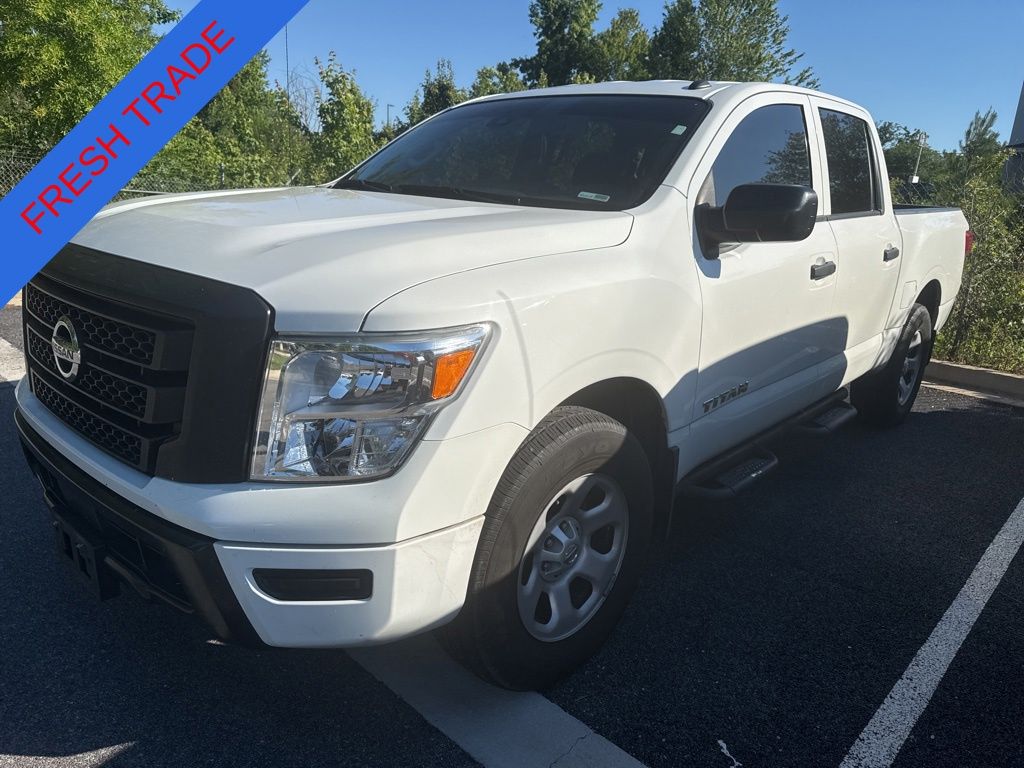 Glacier White 2021 Nissan Titan S Crew Cab 4WD Pickup Truck Four-Wheel Drive 9-Speed Automatic
