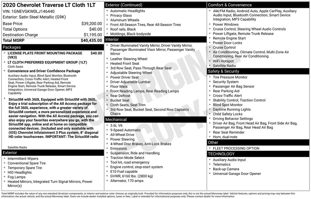 Used Car 2020 Chevrolet Traverse  Lt For Sale Under $25,000 In Austin, Texas
