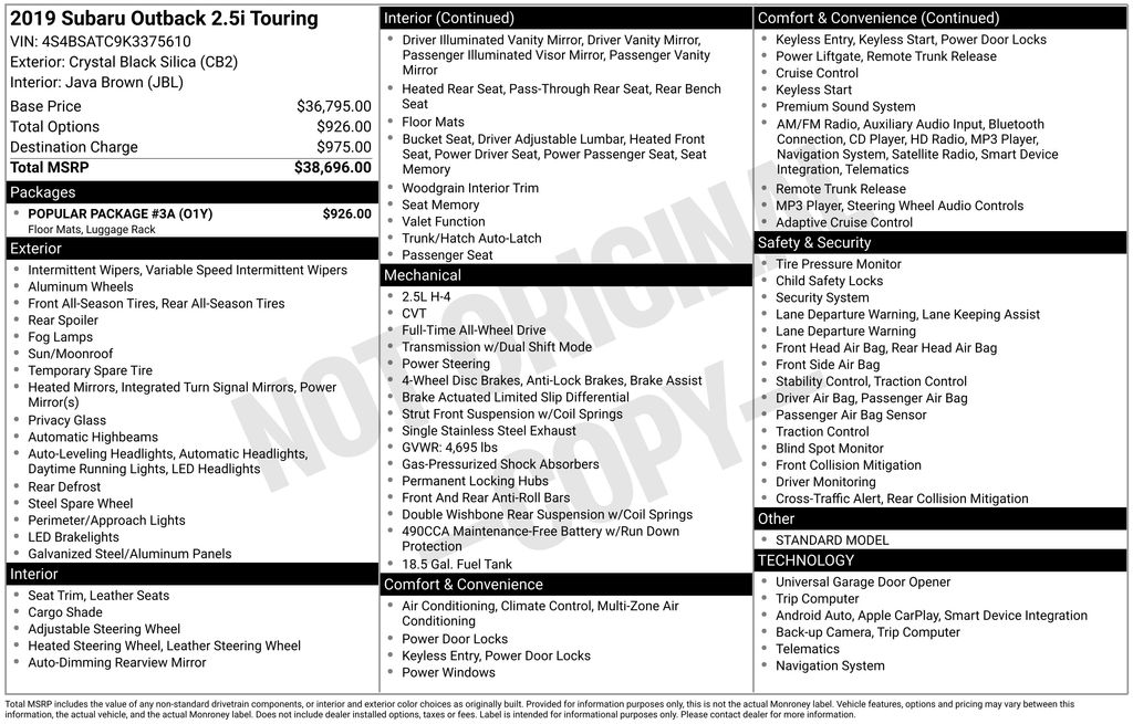 2019 Subaru Outback 2.5i Touring