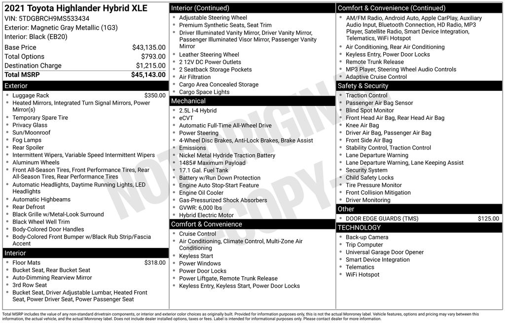 2021 Toyota Highlander Hybrid XLE