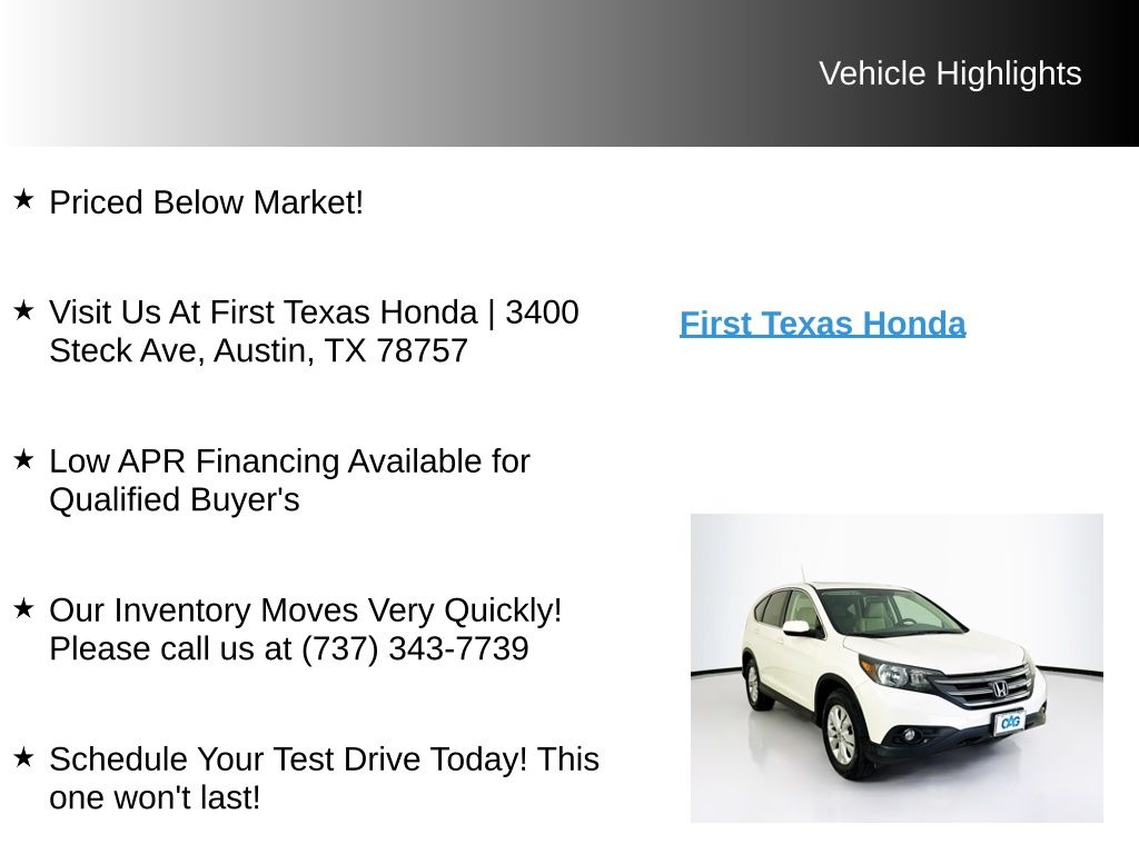 Used Car 2013 Honda Cr-v  Ex For Sale Under $15,000 In Austin, Texas