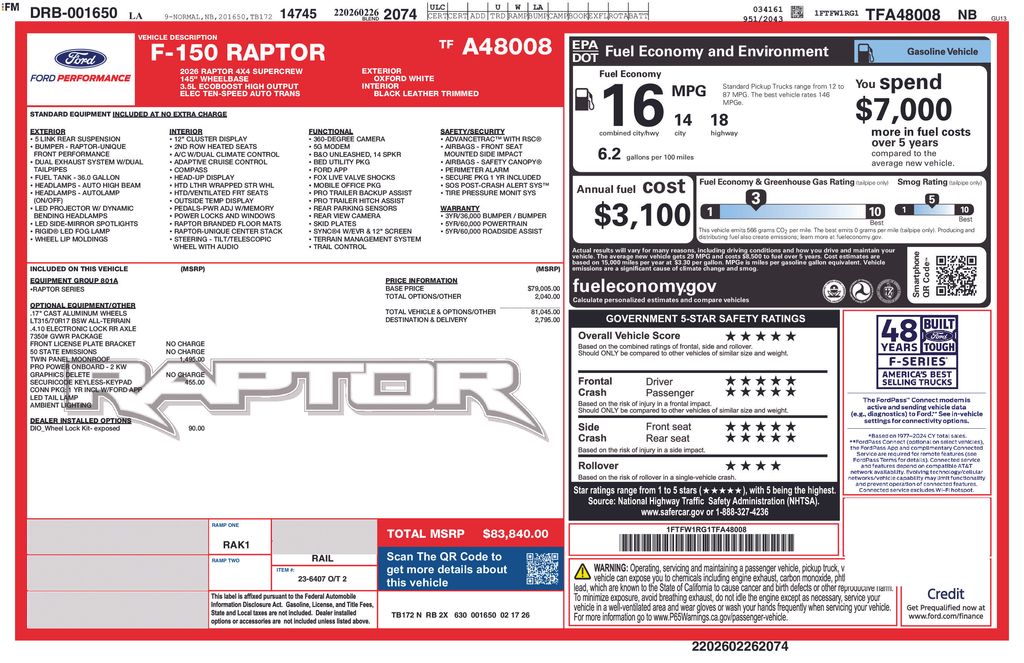 New 2026 White Ford Raptor image 4