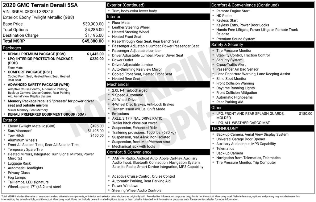 2020 GMC Terrain Denali Black at Honda North