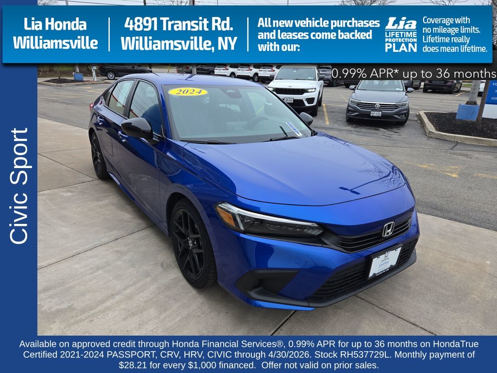 Aegean Blue Metallic 2024 Honda Civic Sport FWD Sedan Front-Wheel Drive Continuously Variable Transmission