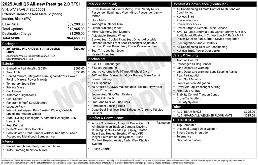 New 2025 Red Audi 2.0T Prestige image 79