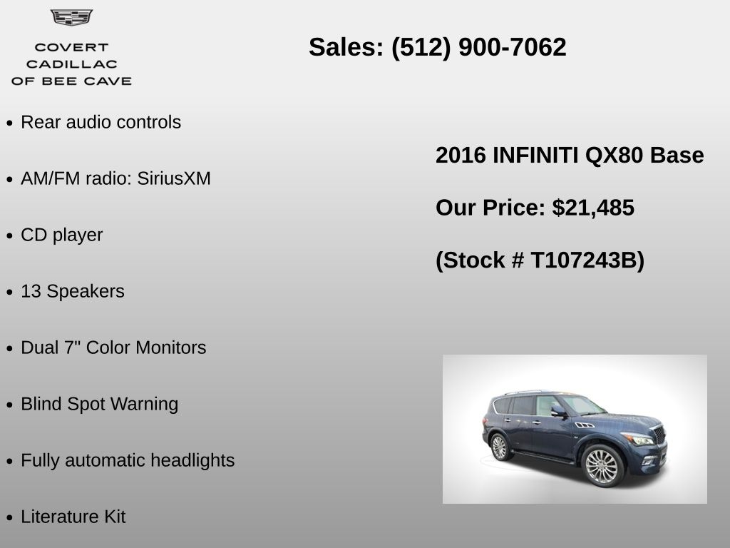 Used Car 2016 Infiniti Qx80  Base For Sale Under $25,000 In Austin, Texas