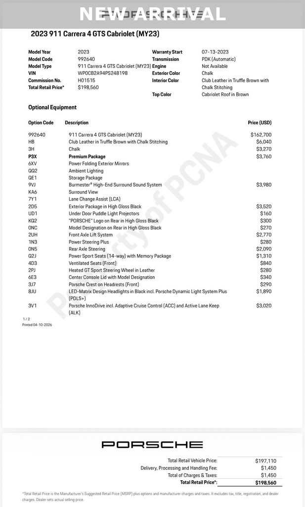 Chalk 2023 Porsche 911 Carrera 4 GTS Cabriolet AWD Convertible All-Wheel Drive 8-Speed Automatic