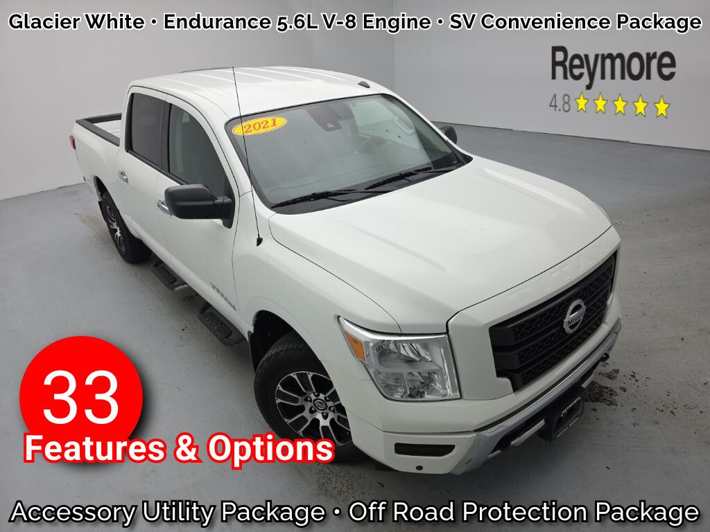Glacier White 2021 Nissan Titan SV Crew Cab 4WD Pickup Truck Four-Wheel Drive 9-Speed Automatic