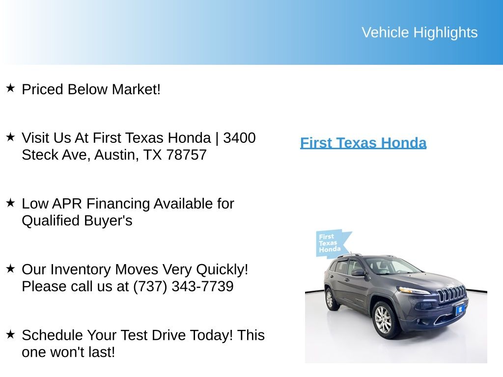 Used Car 2018 Jeep Cherokee  Limited For Sale Under $15,000 In Austin, Texas