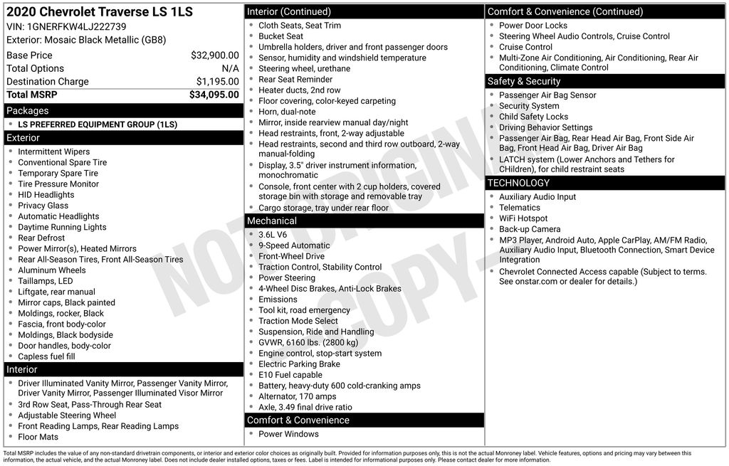 Certified Used 2020 Black Chevrolet LS image 2