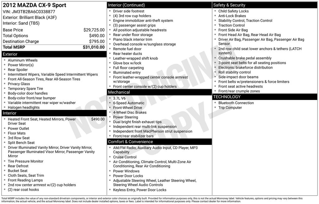 2012 Mazda CX-9 Sport's photo