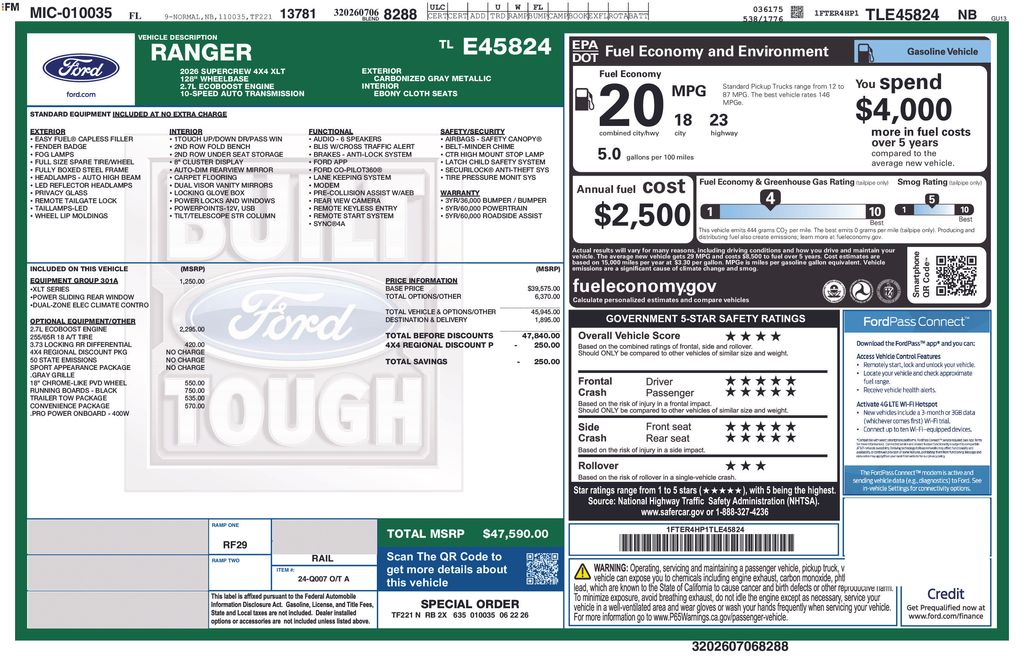 2026 Carbonized Gray Metallic Ford Ranger XLT 4X4 Truck