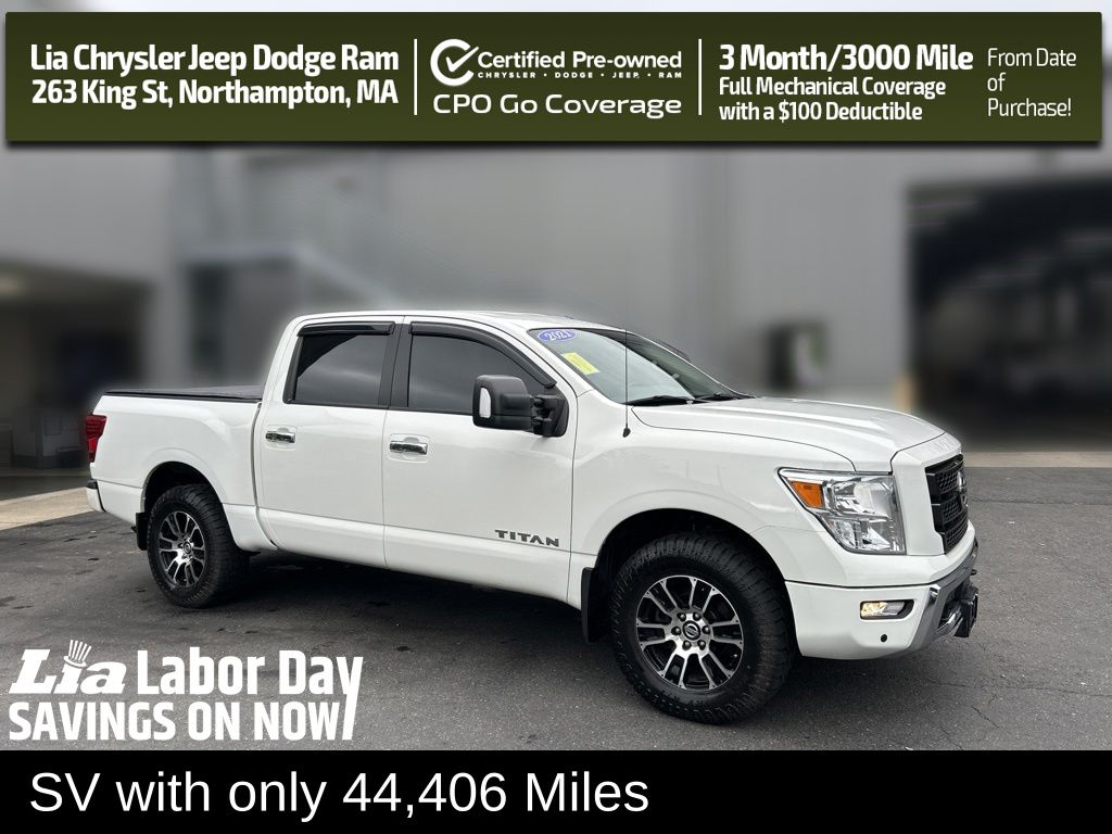 Glacier White 2021 Nissan Titan Pickup Truck Four-Wheel Drive 9-Speed Automatic