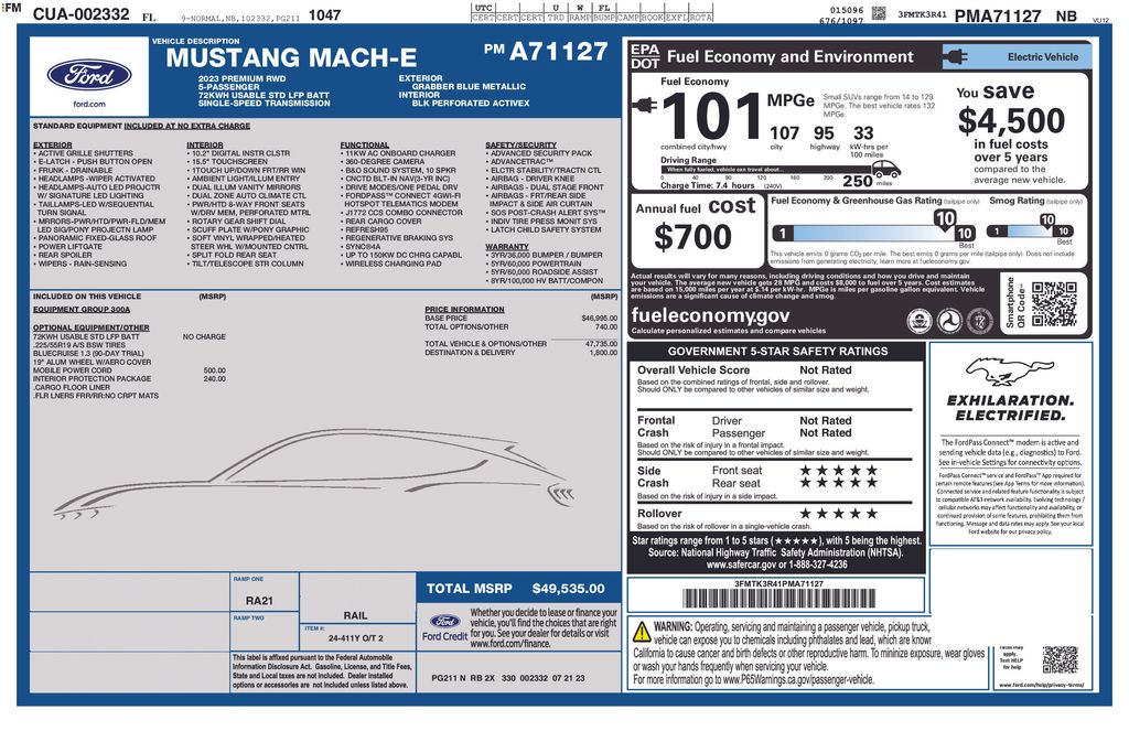 Certified 2023 Ford Mustang Mach-E Premium RWD with VIN 3FMTK3R41PMA71127 for sale in New Smyrna Beach, FL