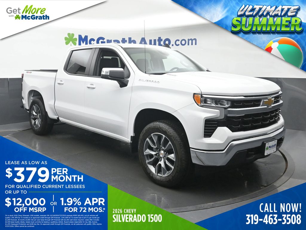 Summit White 2026 Chevrolet Silverado 1500 LT Crew Cab 4WD Pickup Truck Four-Wheel Drive Automatic