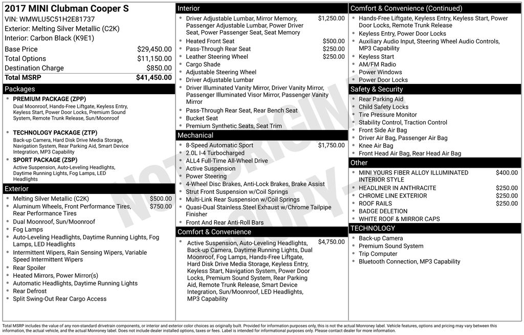 Silver Metallic 2017 MINI Cooper Clubman S ALL4 AWD Wagon All-Wheel Drive 7-Speed Automatic