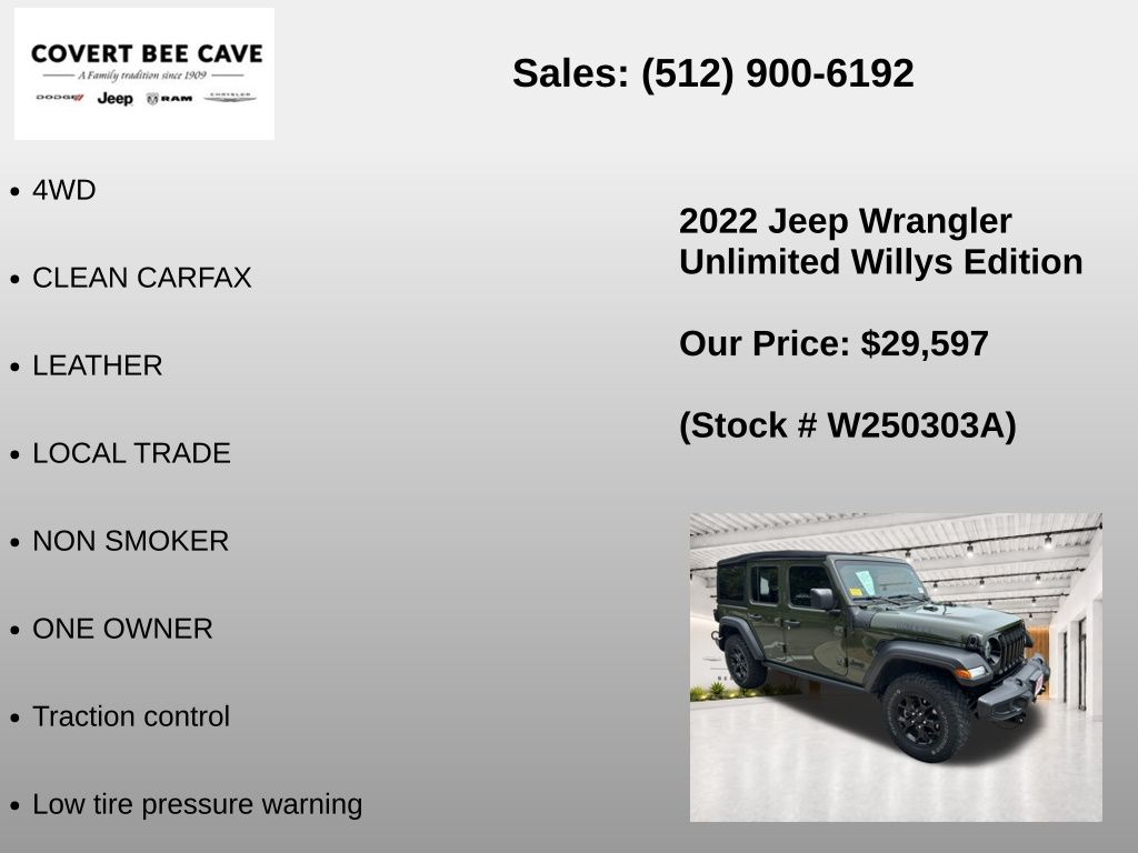 Used Car 2022 Jeep Wrangler  Unlimited Sport For Sale Under $30,000 In Austin, Texas