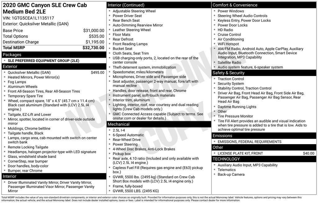 Used Car 2020 Gmc Canyon  Sle1 For Sale Under $20,000 In Austin, Texas