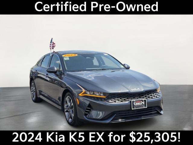 Gravity Gray 2024 Kia K5 EX FWD Sedan Front-Wheel Drive 8-Speed Automatic