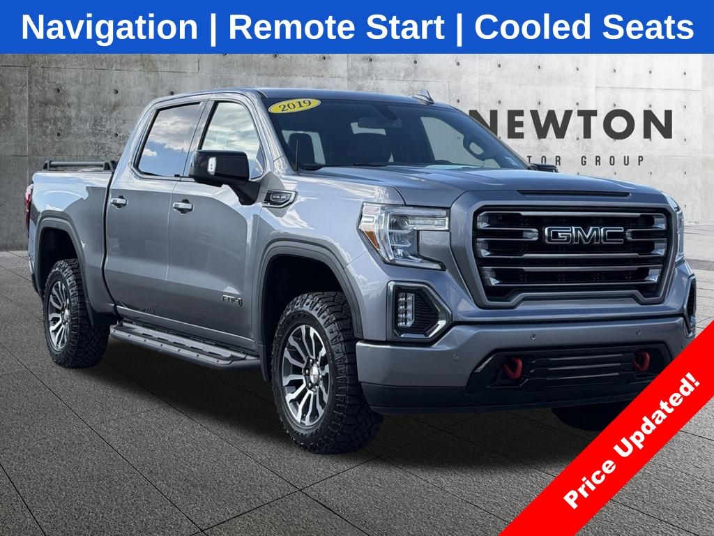 Gray (Satin Steel Metallic) 2019 GMC Sierra 1500 AT4 Crew Cab 4WD Pickup Truck Four-Wheel Drive 8-Speed Automatic