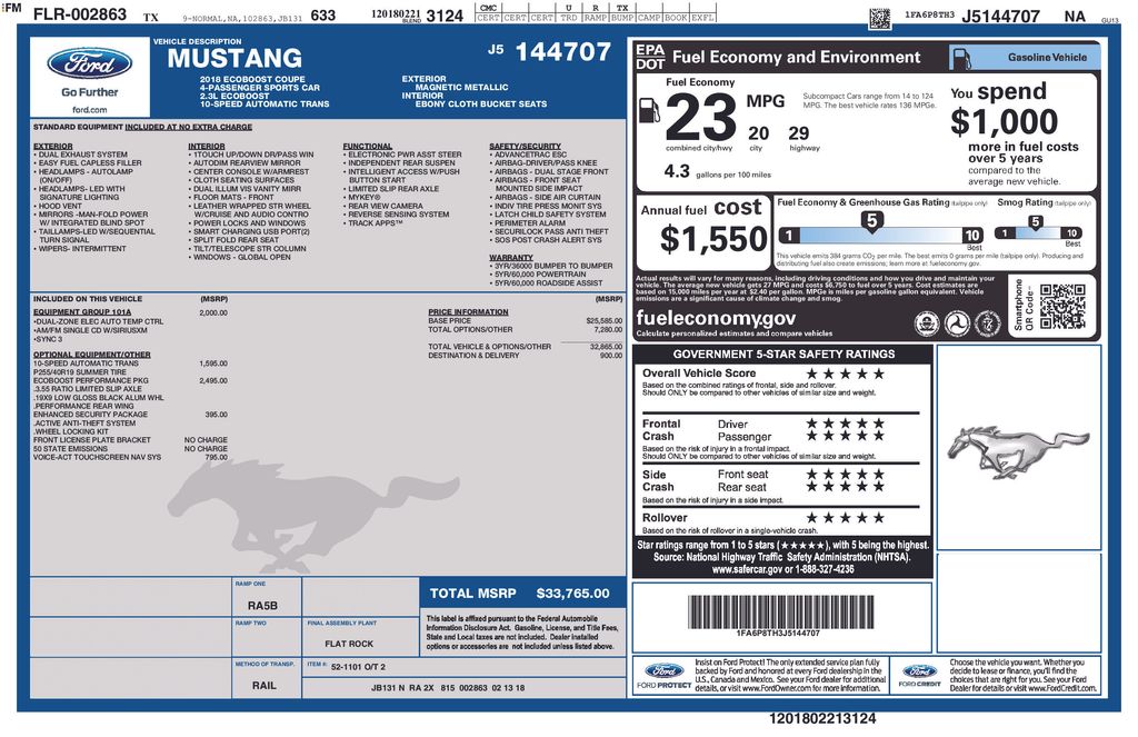 Used Car 2018 Ford Mustang  Ecoboost For Sale Under $20,000 In Austin, Texas