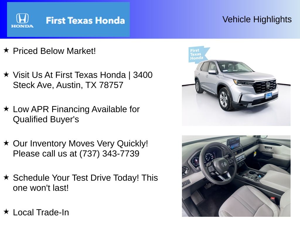 New Car 2025 Honda Pilot  Ex-l For Sale Under $50,000 In Austin, Texas
