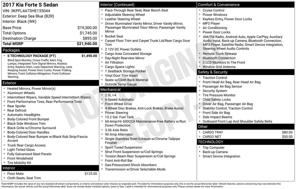 Used Car 2017 Kia Forte  S For Sale Under $12,000 In Austin, Texas