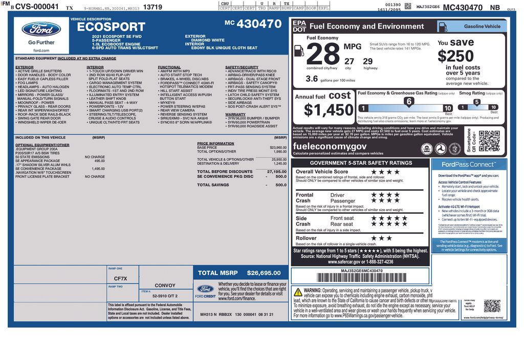 2021 Diamond White Ford EcoSport SE FWD SUV