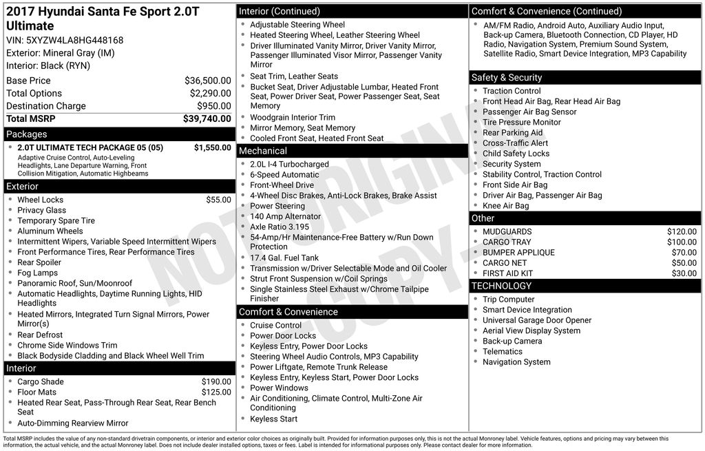 used 2017 Hyundai Santa Fe Sport car, priced at $15,500