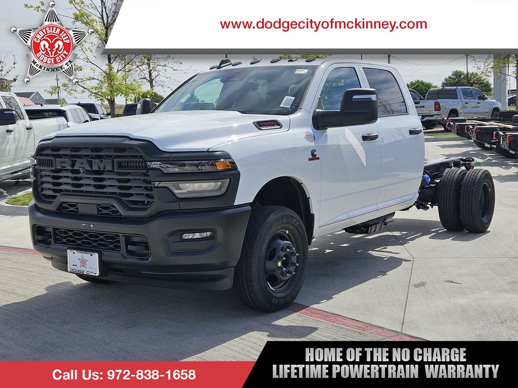 Bright White Clearcoat 2026 RAM 3500 Chassis Tradesman Crew Cab LB DRW 4WD Pickup Truck Four-Wheel Drive 8-Speed Automatic