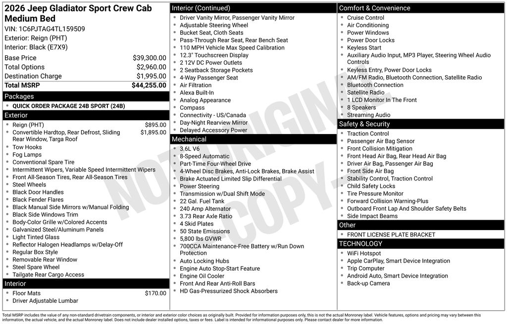 new 2026 Jeep Gladiator car, priced at $38,094