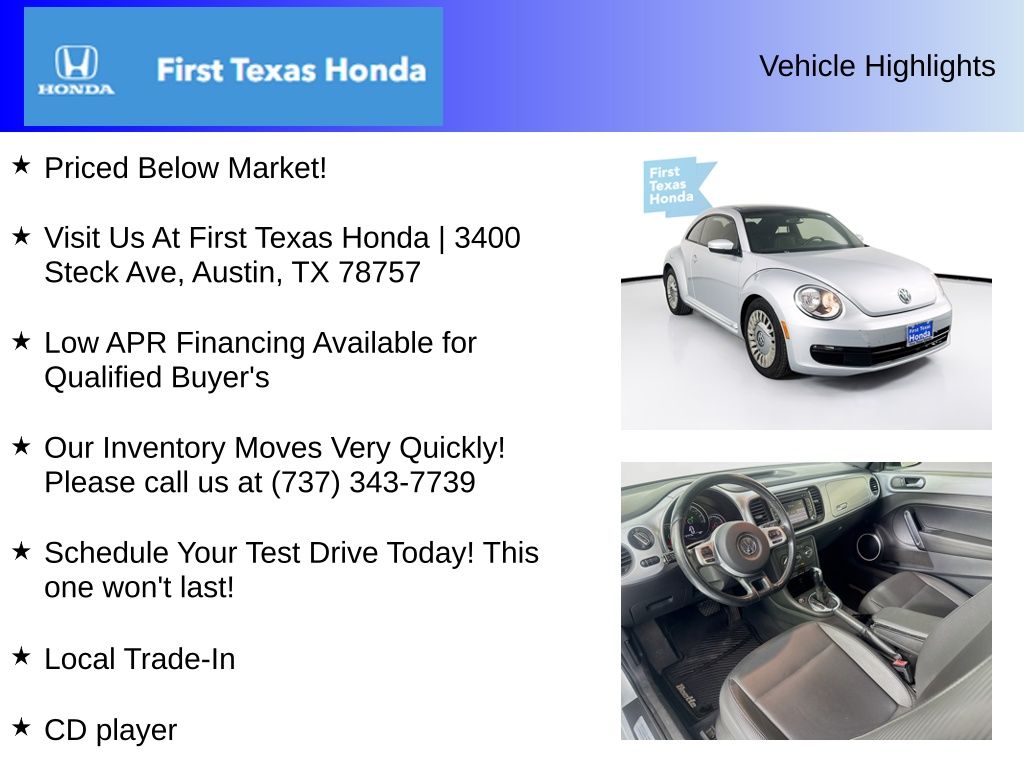 Used Car 2013 Volkswagen Beetle  2.5l For Sale Under $12,000 In Austin, Texas