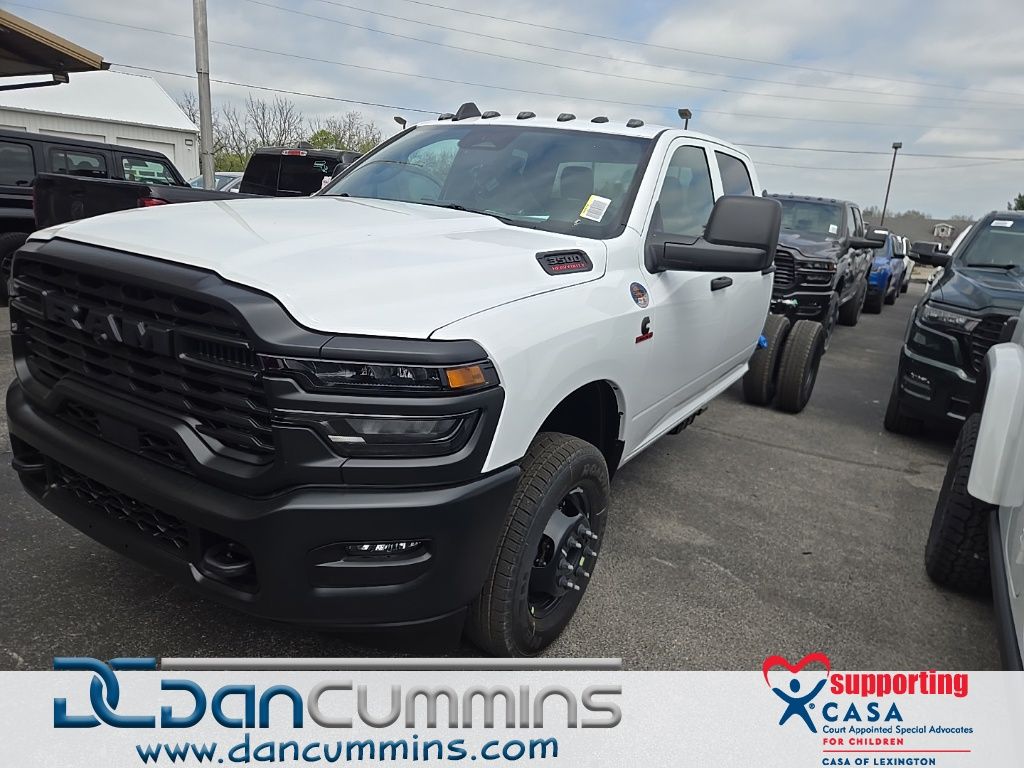 Bright White Clearcoat 2026 RAM 3500 Chassis Tradesman Crew Cab LB DRW 4WD Pickup Truck Four-Wheel Drive 8-Speed Automatic