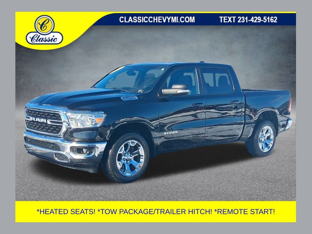 Diamond Black Crystal Pearlcoat 2022 RAM 1500 Big Horn Crew Cab 4WD Pickup Truck Four-Wheel Drive 8-Speed Automatic